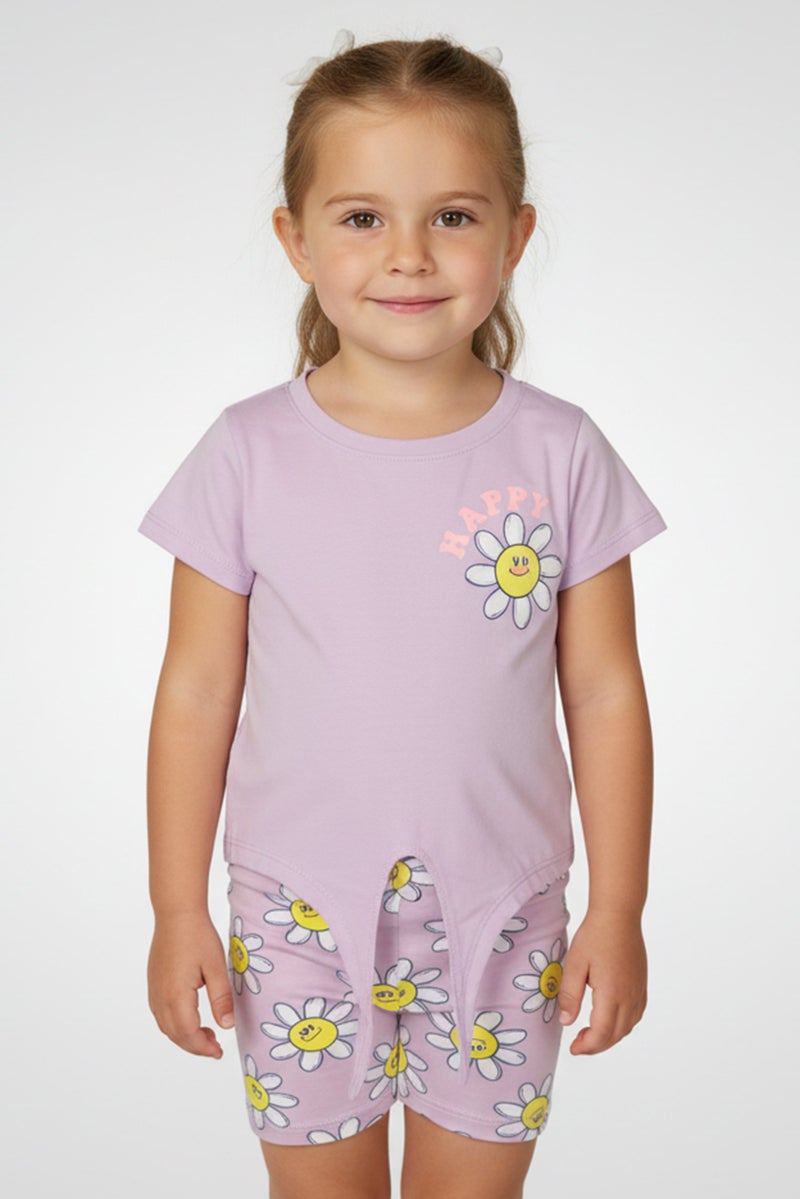 Freestyle طقم بنات toddlers مكون من 4 قطع تي شيرت مطبوع وشورتات، متعدد الألوان - Image 1